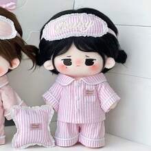 20cm/7.87" Plush Doll Pajama Set, Pink Striped & Polka Dot Loungewear Set With Eye Mask, Top, Pants, Mini Pillow 4pcs Replaceable Outfit, Gift For Women, Holiday/Birthday (Clothes Only, Doll Not Included) - Multicolor - View 4