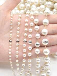 1包1米6种尺寸白色珍珠流苏链，ABS仿珍珠链流苏DIY首饰配件 - 金黃色 - 查看 2