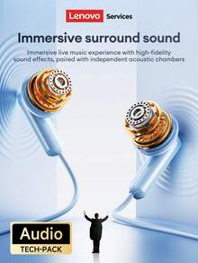 Lenovo 联想YF08有线耳机，配备Type-C和3.5mm接口，半入耳式立体环绕声，低延迟降噪，带麦克风，适用于唱歌、游戏，兼容智能手机和电脑 - 淡紫色 - 查看 7