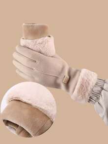 1双米色加厚保暖触屏手套，秋冬季