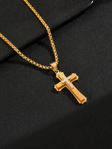 1件装时尚不锈钢多层十字架吊坠，镶嵌立方氧化锆，男士时尚项链 - 十字架項鍊 - 查看 13