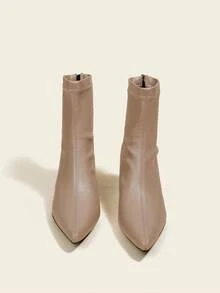 Giày bốt cổ ngắn cao gót 7cm màu be, thoải mái và thời trang, mũi nhọn, ôm sát, co giãn dành cho nữ. - Lạc đà - Xem 2