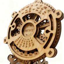 1pc DIY Wooden Perpetual Calendar - Laser Engraved Gear Mechanical Design, Rotatable Never Expired Calendar, Handmade Assembly Stress Relief Puzzle Desk Decor, Creative Retro Wooden Desktop Calendar, Office Desk Accessory, Gift For Boyfriend/Girlfriend, Birthday, Holiday - Apricot - View 5