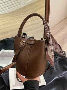 Women's Fashionable Everyday Versatile Minimalist Bucket Handbag - Coffee - View 3