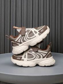 1 Pair Kids' Casual Sneakers, Colorblock Design, Comfortable, Versatile, Lightweight, Suitable For Outdoor, Sports, Fashion - Brown - View 1