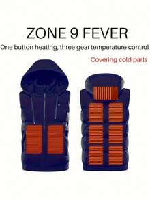 Colete elétrico masculino com aquecimento inteligente, 9 zonas de temperatura e saída USB-A, em poliéster com lapela e sem mangas, ideal para atividades ao ar livre no outono/inverno - tecido plano sem elasticidade, estilo básico (bateria externa não incluída).