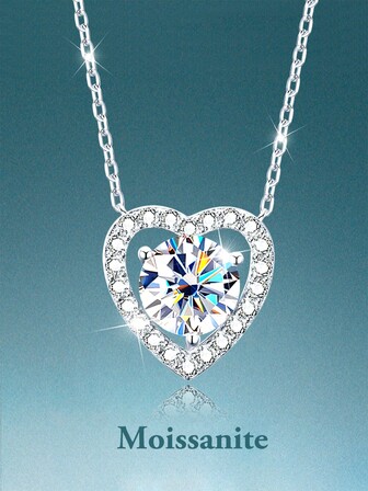 rainonme 1 Pc 0.5ct Heart Shaped Moissanite Necklace For Women Sterling Fashionable Wedding Jewelry, High-Quality Women's Necklace , Low Allergy, Ideal Choice For Daily Wear And Vacation, Exquisite Birthday Gift, Engagement Wedding Anniversary Birthday Christmas Gifts Special Occasions Day Gift, Sparkling Gorgeous Jewelry, Graduation Seasons Gifts, 2025 Summer Beach Vacation Style Jewelry