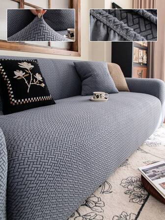 1pc Classic Plaid Sofa Cover, One-Piece Jacquard Crafted Protective Slipcover, Stretchy Sherpa Seat Cover Suitable For All Seasons, Pet-Friendly Wrap-Around Protector, Machine/Hand Washable For 1-4 Seater Indoor Sofa