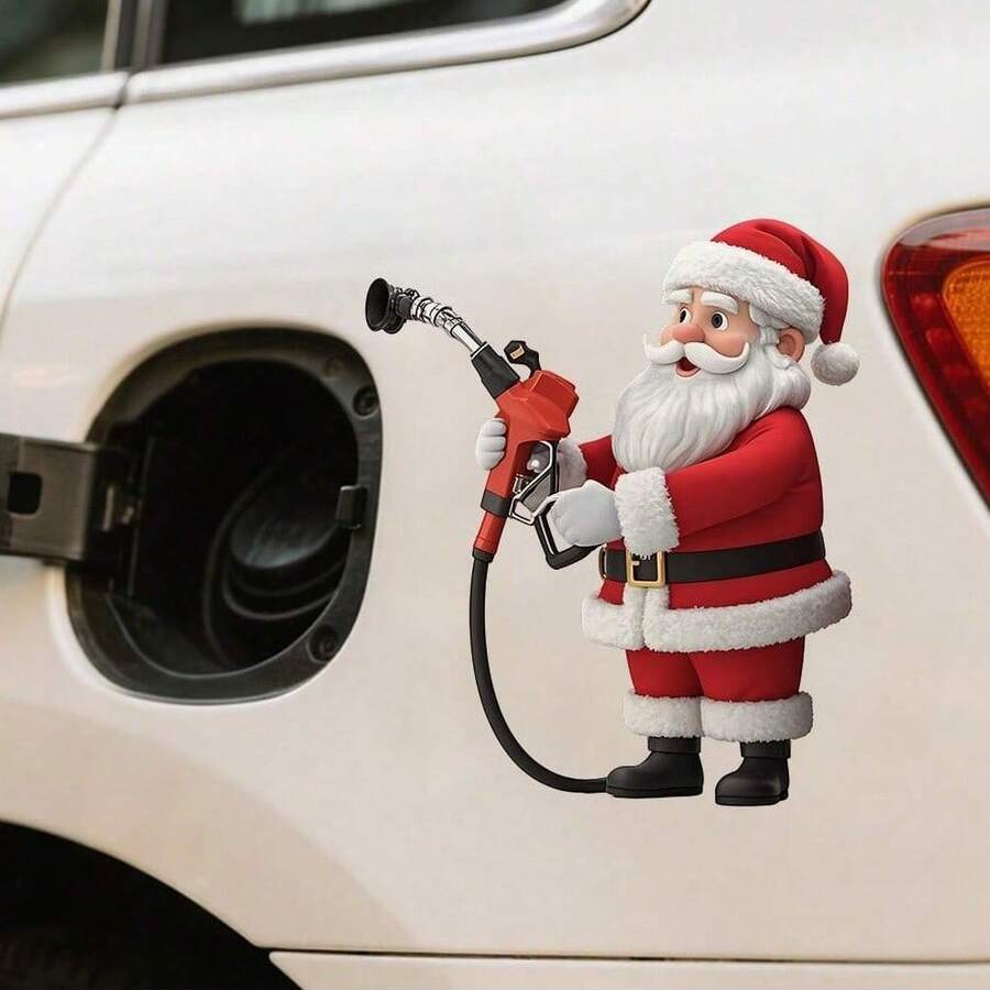 Christmas Santa Claus Holds Fuel Gun Car Sticker PVC Self-Adhesive