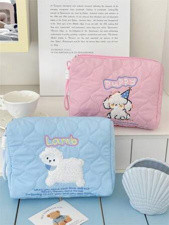 1 pieza Bolsa de maquillaje de mujer con diseño de oso de dibujos animados, bolsa de almacenamiento portátil para cosméticos y brochas con cremallera, adecuada para cosméticos, lápiz labial, joyas, pañuelos, toallas sanitarias, accesorios de viaje, estuche de maquillaje pequeño, soporte para brochas