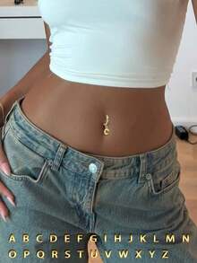 Single S925 Sterling Silver Belly Button Rings Hypoallergenic 14k Gold Plated Clicker Belly Initial Letter Navel Rings For Women Barbell Belly Piercing Jewelry