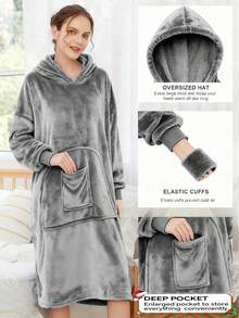 Thermal Lined Sherpa Hooded Sweatshirt Blanket, Warm Huggle Robe