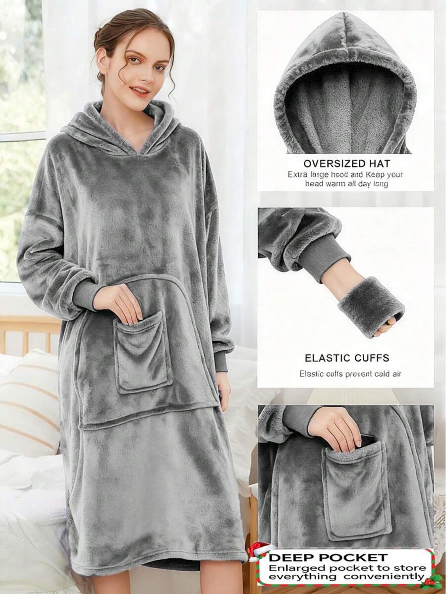 Thermal Lined Sherpa Hooded Sweatshirt Blanket, Warm Huggle Robe