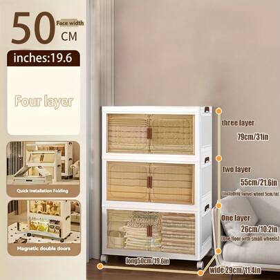 Grande boîte de rangement à double ouverture, casier pliable 5-en-1, poubelle de cuisine avec couvercle et roulettes, accessoires d'armoire, meuble pour ranger les vêtements, les collations, les jouets et les livres, conteneur pliable pour la maison, le bureau ou l'extérieur, 1/2/3/4/5 niveaux