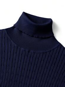 Jersey de cuello alto de manga larga con unicolor y diseño floral retorcido, versátil y de moda para hombre, otoño/invierno - Azul Marino - Ver 3
