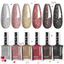 Beetles Glitter Nail Polish Set, 6 Color Silver Pink Gold Red Brown Black Quick Air Dry Nail Polish Natural Elegant Nail Lacquer Manicure DIY Nail Art Salon Christmas Gifts For Women - 無色 - 查看 1