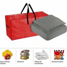Bolsas de almacenamiento para rbol de Navidad, juego de 2 bolsas tejidas para rboles artificiales de hasta 16 pies, protege las decoraciones navideas de daos por rojo - Rojo con asas negras - Ver 6