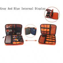 1个灰色双层数据线收纳袋：防水线缆收纳袋，适用于充电器、移动电源和数据线整理——附赠旅行收纳袋，带弹性环和网状口袋，可整理桌面和行李箱。 - 灰色 - 查看 9