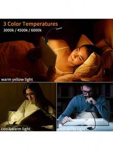 1pc White Portable Reading Light, USB Rechargeable Book Light With 3 Color Modes And Adjustable Brightness, Flexible Clip-On Design For Bedroom, Room, Reading, Study, Living Room, School
