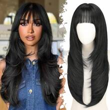 Ginger Wig With Bangs For Women, 26 Inch Long Straight Layered Synthetic Wig, 4x4 Realistic Scalp Free Part, Natural Looking Heat Resistant Hair Wig, Soft Lightweight Full Wig For Daily Wear, Party, Cosplay, Halloween