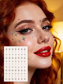STARTTOOS 3D Shiny Carnival Face Decor Geometric Four-Pointed Star Square Rhinestone Y2K Nose Bridge Sticker Festival Party Daily Makeup DIY Music Festival Makeup Ball Face Decor Rhinestone Sticker,Halloween Costume - Multicolor - View 4