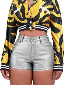 Women's Fashionable Solid Color Fitted Shorts - Matte White - View 5