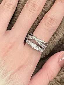 5pcs Luxury Exaggerated Super Shiny Cubic Zirconia Adjustable Open Ring Set, Suitable For Daily Fashion, Banquet, Party, Holiday Gift, Wedding Bride Wear - Silver - View 3