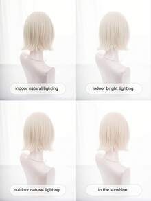 alicegarden Short Blonde Bob Synthetic Wigs Shoulder Length Blonde Straight Wig Side Part Natural Looking High Temperature Resistant - Gold - View 11