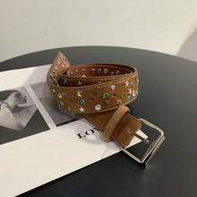 1 Piece Of Star-Shaped Rhinestone Decorated Belt, Multi-Color Rivet Fashion Belt, Versatile For Jeans, Casual Skirts, Simple And  Accessories, Suitable For All Seasons - Purple - View 5