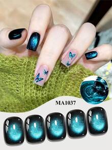 MEET ACROSS 1pc Buzz Light Year Cat Eye Gel Nail Polish, 7ml Blue Swirl Magnetic Effect Holographic Galaxy Cateye Gel Polish , Semi Permanent Soak Off UV Gel Varnish Manicure Nail Art DIY For Home And Salon Nail Supplies - 藍色 - 查看 2