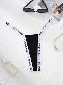 Quần lót dây chữ G Bikini thoáng khí trang trí chữ cái cho nữ, gợi cảm - màu đen - Xem 6