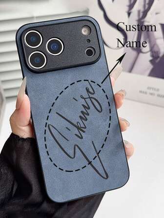Personalized Customized Carve Name Letter Faux Leather Phone Case Compatible With IPhone 17 Pro Max 17 Pro 17 16 15 14 13 12 11 Pro Max Plus Camera Protective Back Cover