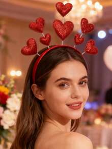 1件时尚发箍，欧美INS风，红色亮片心形头饰，适合情人节、婚礼、派对等场合。 - 彩色 - 查看 2