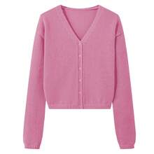 Áo khoác cardigan cổ chữ V dáng rộng LUBI Basic, kiểu dáng thoải mái, chất liệu vải dệt kim mềm mại, màu trơn, thích hợp mặc thường ngày vào mùa xuân, thu và đông, phù hợp cho sinh hoạt hàng ngày, đi làm, uống trà chiều, du lịch, ngày lễ tình nhân, năm mới. - Màu Hồng Tươi - Xem 5