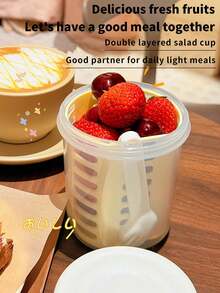 1PC Pourable Fruit Cup With Fork,Sealed Leak-Proof Salad Container,Large Capacity Outdoor Travelling Drinking Juice Cup,Outdoor Portable Insulated Thermo Cafe,Large Capacity Storage Bucket, Summer Winter Drinking Set,Plastic Mugs,Suitable Coffee,Tea,Fruit Juice,Milk,Birthday Holiday Party Gift,Boys Girls School Season Gift,Storage Bucket,Couple Cups