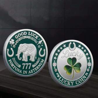 1Pc Green Clover Aeternum 777 Collection Coin Golden Plated Good Luck Fortuna In Commemorative Coin Collectible Gift