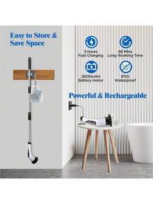 Lavadora eléctrica centrifugadora mejorada (2026), inalámbrica y ajustable de dos velocidades, con mango ajustable y extraíble, y 9 cabezales de cepillo reemplazables para suelos, baños, bañeras y azulejos. - Blanco - Ver 6