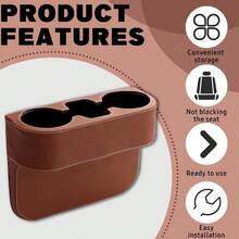 WSXC Car Cup Holder Auto Front Seat Gap Interior Drink Organizer Multifunctional Cup Drink Holders With PU Leather Cover Gap Filler Storage Box Coin Bucket Console Side Pocket Key Wallet Holder Brown - Brown - View 5
