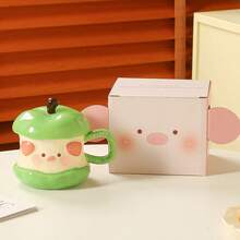 1pc Cute Apple Air Conditioning Figurine Mug, Household Water Cup, Thermal Ceramic Cup, Valentine's Day Gift - White - View 6