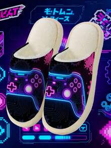 Pantuflas con diseño de control de videojuego, pantuflas de dormitorio cómodas, pantuflas ligeras para la casa, pantuflas casuales para interiores, pantuflas de mujer para la casa, pantuflas para parejas, pantuflas de moda - Negro - Ver 2