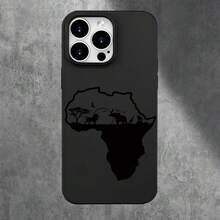 Fundas de Teléfono Silhouette con Animales del Continente Africano, Diseños Creativos de Dibujos Animados Populares, Protectores de Teléfono Esmerilados de Gran Agujero, Divertidos y Únicos, Regalos Modernos Simples pero Elegantes para Hombres y Mujeres, Compatibles con  16, 15, 14, 13, 12 y - Negro - Ver 2