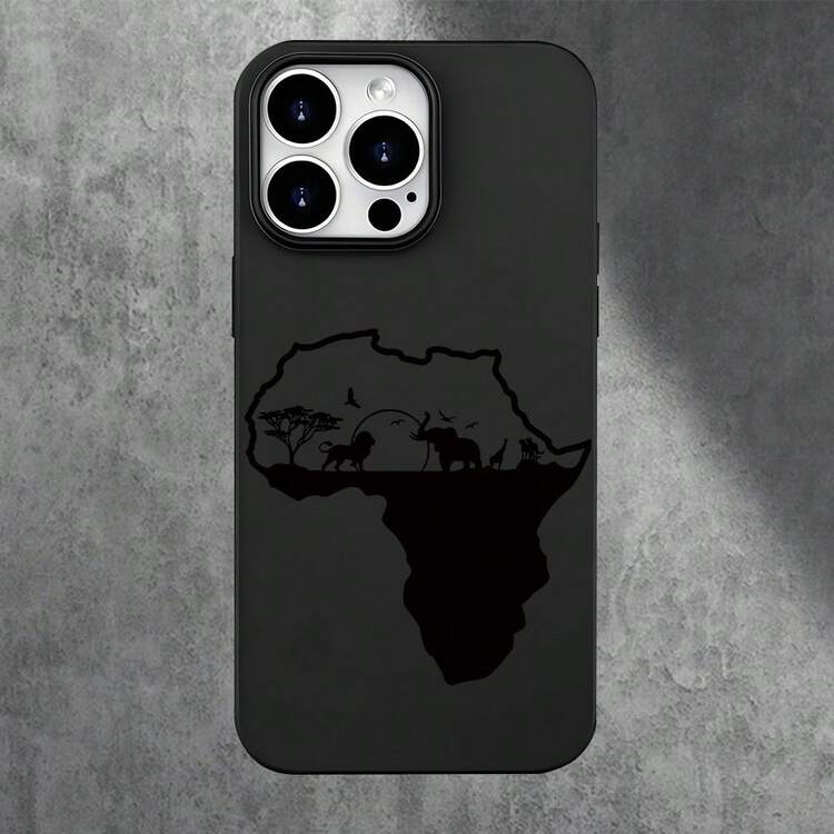 Fundas de Teléfono Silhouette con Animales del Continente Africano, Diseños Creativos de Dibujos Animados Populares, Protectores de Teléfono Esmerilados de Gran Agujero, Divertidos y Únicos, Regalos Modernos Simples pero Elegantes para Hombres y Mujeres, Compatibles con  16, 15, 14, 13, 12 y - Negro - Añade 2