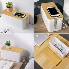 Caja de almacenamiento de alambre de madera, organizador de cables de alimentación, organizador de toma de corriente a prueba de polvo, enrollador de cables para el hogar