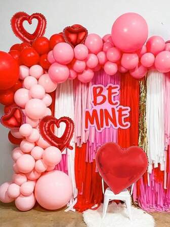 143pcs Valentine's Day Heart Balloon Set, Includes Red Hearts, Foil Heart Balloons, Red, Magenta, Light Pink Latex Balloons, Suitable For Party Decoration, Wedding, Bridal Shower, Anniversary, Birthday Party, Bow Decor, Valentine's Day, Photo Prop, Princess Birthday Party Decor, Single Lady Decor