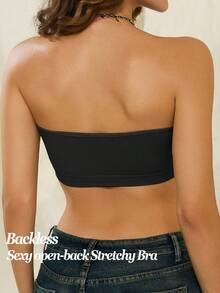 Women's Strapless Bra, Button Front Closure, Removable Pads, Seamless Wireless Bralette, Racerback, Comfortable Casual Camisole Bra, Basic Style - Black - View 3