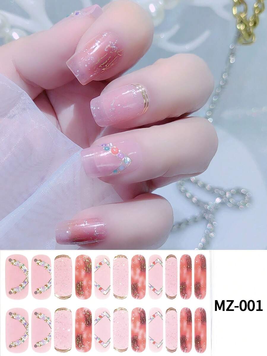 1 Tờ gồm 14 miếng dán móng tay gel tự dính, chống thấm nước, bền lâu, hình dán nghệ thuật 3D thời trang, tự trang trí cho phụ nữ, bé gái, các buổi lễ tại nhà, tiệc khiêu vũ, kỳ nghỉ, du lịch, làm móng nhanh, móng tay lấp lánh màu đỏ tía và bạc. - Màu Hồng  San hô - Xem 1