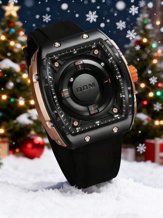 1 Reloj de hombre con forma de barril de la marca DOM | Correa de silicona deportiva y audaz - Regalo masculino navideño
