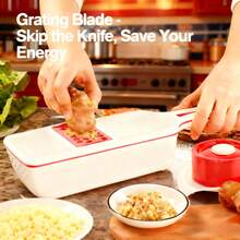 Japanese-Style 6-In-1 Red Mandoline Vegetable Slicer W/ SExtra Guard & Storage Box – Reuse Small Food Pieces Without Cutting Your Fingers – 6 Premium German Steel Blades – Perfect Christmas, Valentine"S & Mother"S Day Gift - 紅色 - 查看 5