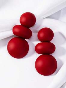 1 Pair Exaggerated Metallic Geometric Clip-On Earrings - 紅色的 - 查看 1