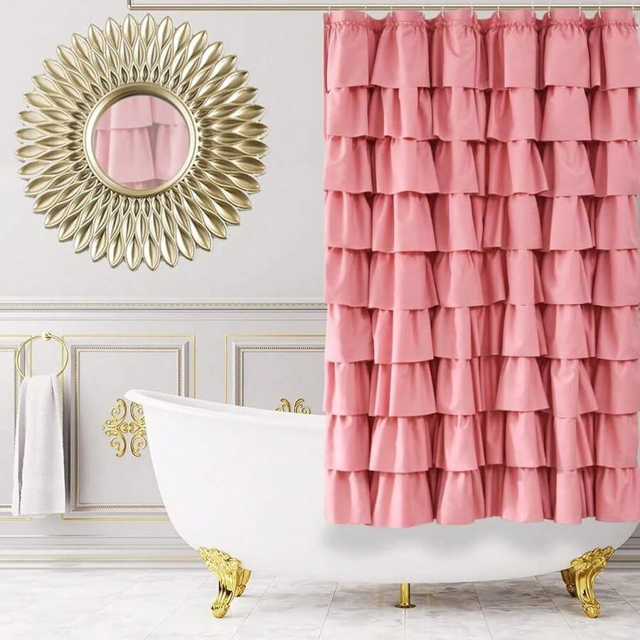 Ruffle Shower Curtain,72-Inches Long,Ruffled Bathroom Curtains For The Farm House,Boho Décor Textured,(Blush Pink,72inch X 72inch),72inchWx72inchL(Packof1),BlushPink - 腮紅粉色 - 查看 1